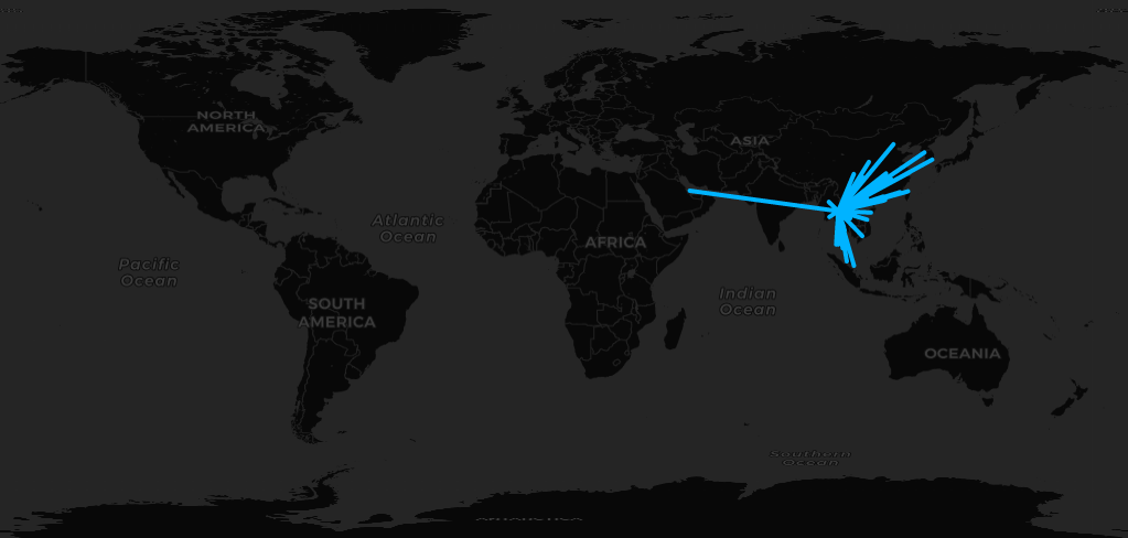 Flights out of Chiang Mai International in Thailand, one of the most common destinations outside of China
